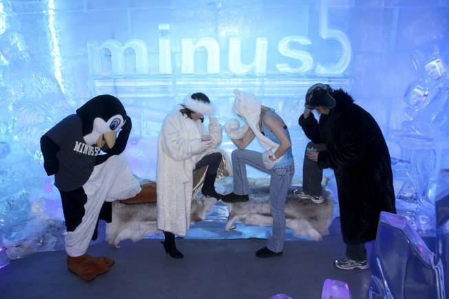 The Minus 5 Ice Bar staff and their mascot Slush.